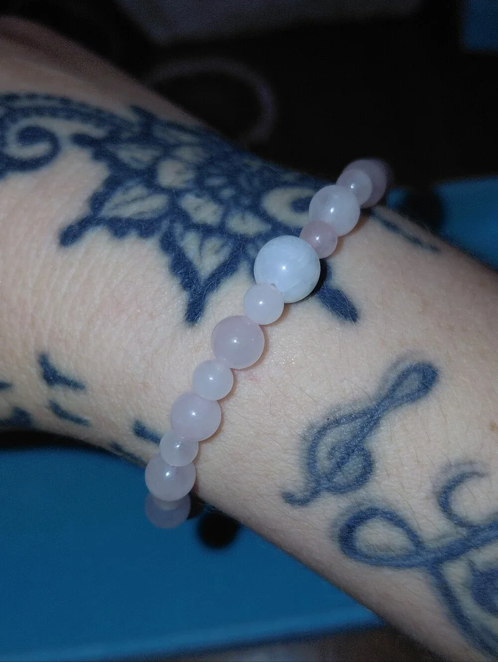 Handmade Rose Quartz Moonstone Accent Beaded Stretch Bracelet